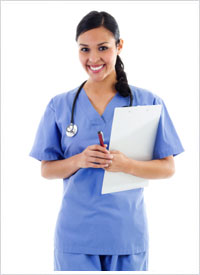 nurse smiling in her scrubs