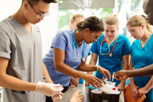 group registered nurses working together